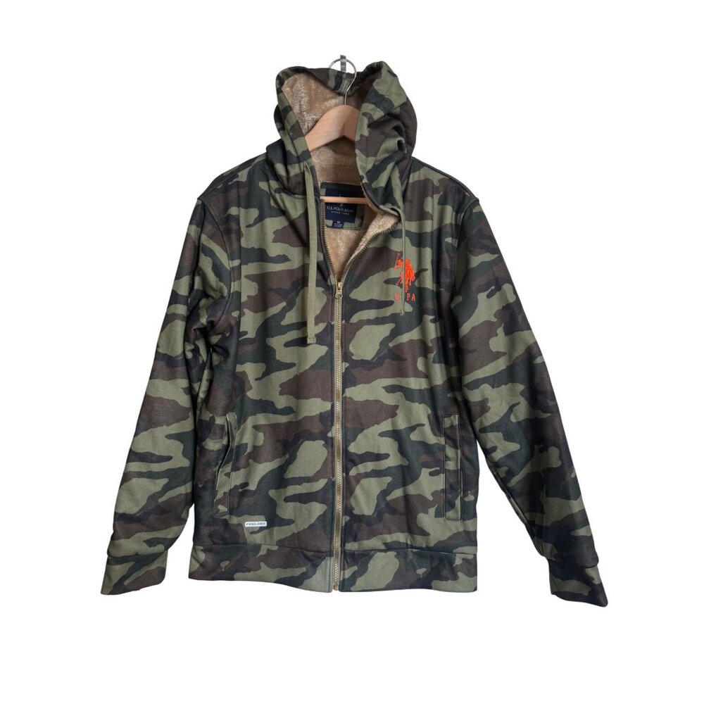 US Polo Assn. Sherpa Hoodie Full Zip Lined Size Medium NWT Camo